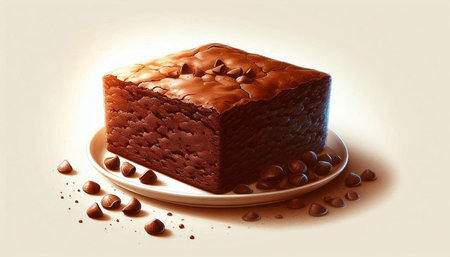 Chocolate cake on a plate with chocolate pieces. 3d rendering
