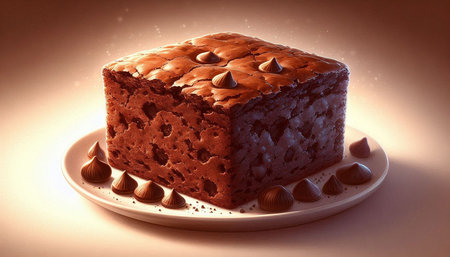 3d rendering of a piece of cake with chocolate and hazelnuts