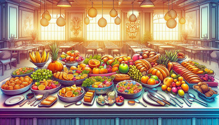 Fruits and vegetables in the kitchen. 3D rendering. Vintage style.