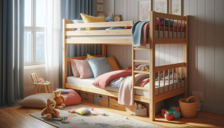 Children's room with a wooden bunk bed in the children's room