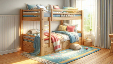 Bunk bed in children's room. 3d illustration. High resolution image.