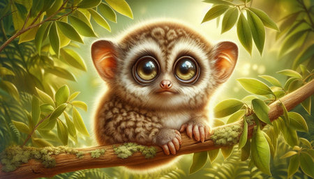 Cute lemur on a tree branch. 3D illustration.