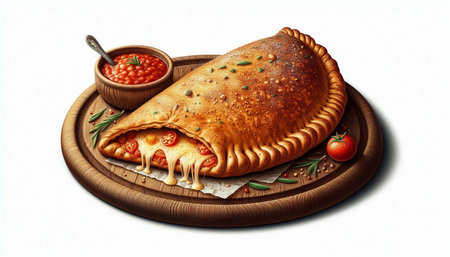Pancakes stuffed with meat and vegetables on a wooden board.