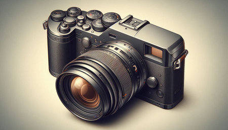Digital SLR camera on white background. Filtered image processed vintage effect.