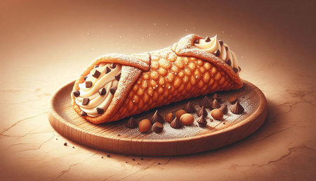 Cake with cream and nuts on a wooden plate. Toned.