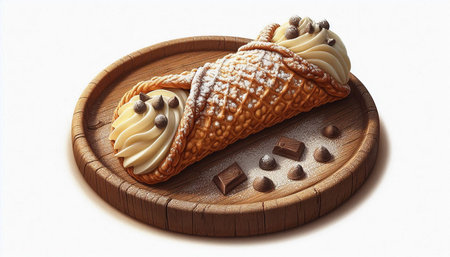 Creamy vanilla ice cream in a waffle cone on a wooden board