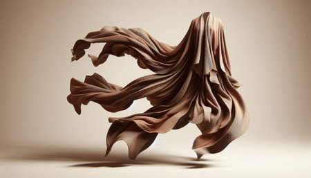 abstract piece of brown fabric flying in the air. studio shot