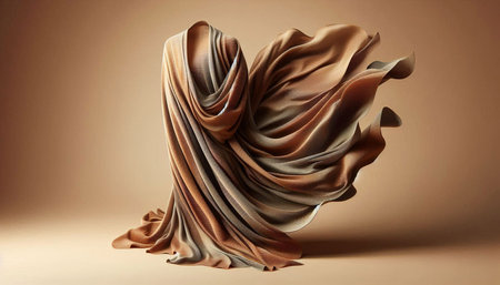 Silk in the wind on a brown background. Studio photography.