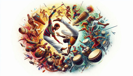 Colorful illustration of Indian drummers performing on a music festival.