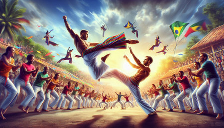 Crowd of young people dancing in the park. Illustration.
