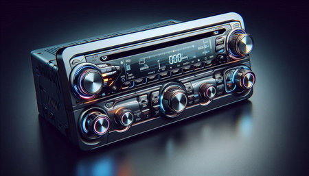 Retro radio receiver isolated on black background. 3D illustration.