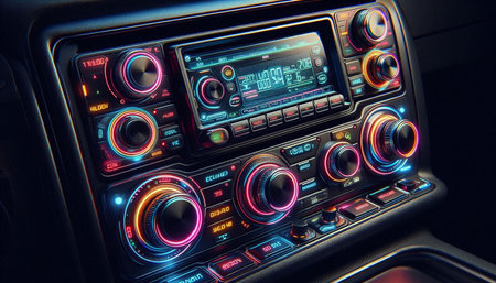 3D rendering of a control panel of a modern car with a radio.