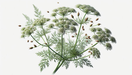 Flowering dill on a white background. Close-up.