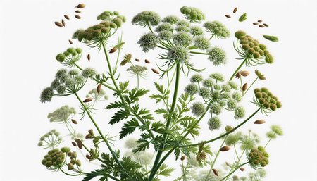 Flowering dill isolated on white background. Close up.