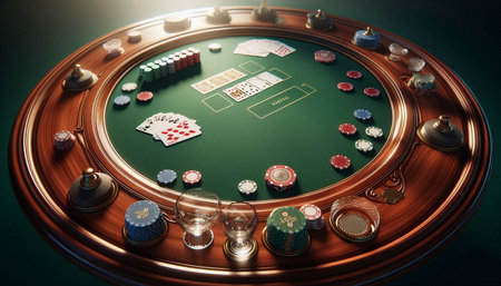 Casino roulette table with chips and cards. 3d rendering