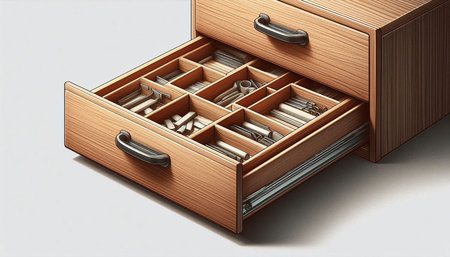3d illustration of an open drawer with a set of drawers