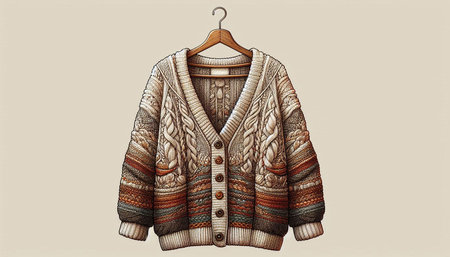 Vintage hand drawn illustration of a warm winter sweater on a hanger