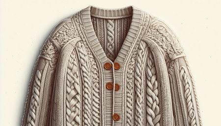 A closeup shot of a sweater with a pattern on a white background