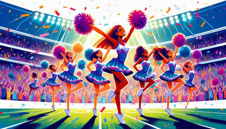 Cheerleaders at the stadium. Vector illustration of cheerleading crowd.
