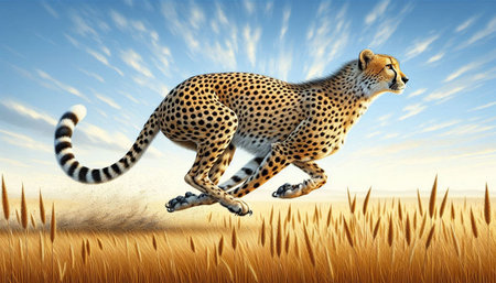 Cheetah running in the field - 3D render of cheetah