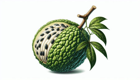 Custard apple on a white background. 3d illustration.