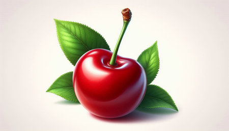 Cherry with leaves on a white background. 3d illustration.