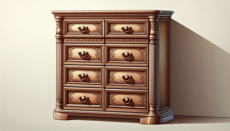 wooden chest of drawers on a light background. 3d rendering