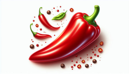 Red hot chili pepper on a white background. Vector realistic illustration.