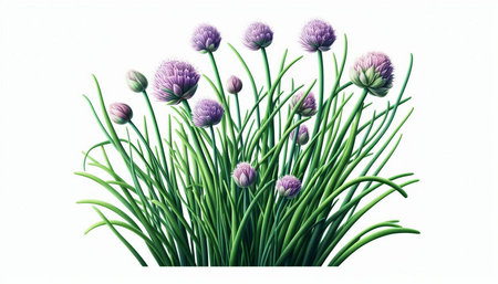 Chives flowers isolated on white background, clipping path included in file.