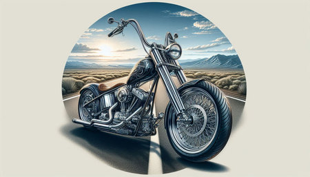 Vintage chopper motorcycle in the desert. 3D illustration.