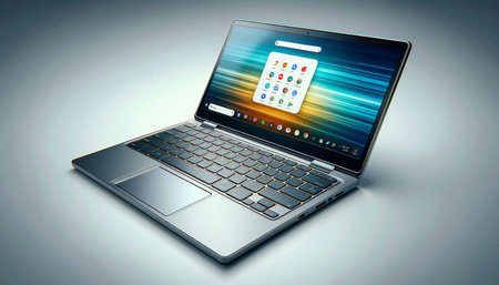 Laptop with application icon on the screen. 3d illustration.