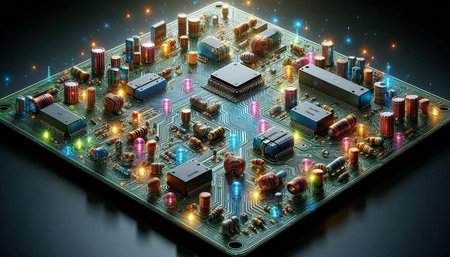 Circuit board close-up. Technology background. 3d rendering
