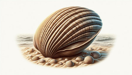 3d illustration of a shell in the sea with sand and shells