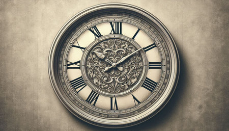 Vintage clock face on the wall. Time concept. 3D Rendering