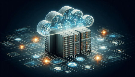 Cloud computing technology concept. 3d rendering toned image double exposure