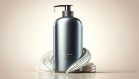 Mockup Realistic 3D Black Bottle of Shampoo or Foam Cosmetic for Ads or Magazine Background.