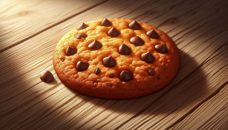 Chocolate chip cookie on wooden background. 3d render illustration.