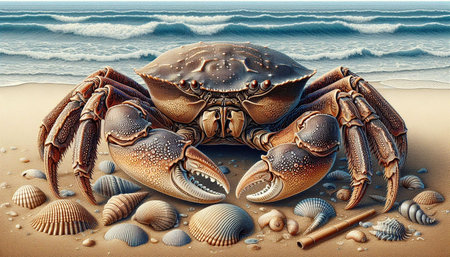 Crab on the beach. 3D illustration. Computer generated image.