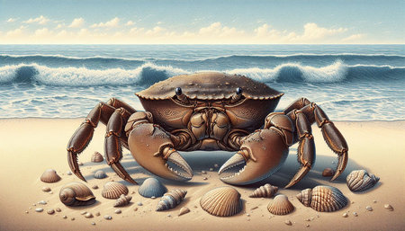 Crab on the seashore. 3D illustration. Computer generated image.