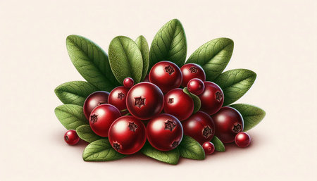Cranberries with leaves on a light background. Vector illustration.