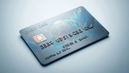 A close up shot of a credit card with a global network concept