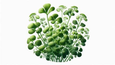 Leaves of cress isolated on white background. 3d rendering