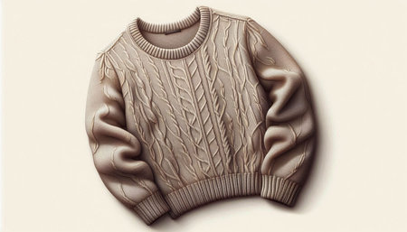 Beige knitted sweater with a pattern on a white background.
