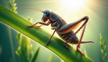 Grasshopper on the grass. 3d render illustration.
