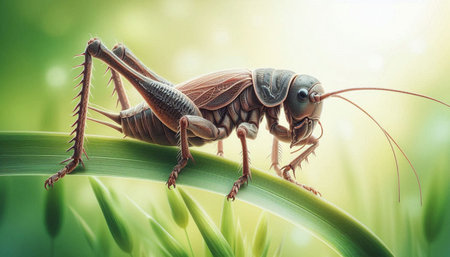 Grasshopper on a blade of grass, close-up