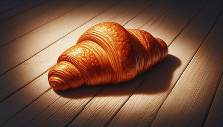 Croissant on a wooden table. 3d render illustration.