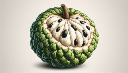 Custard apple isolated on white background. 3D illustration.