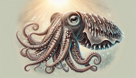 Octopus in the ocean. 3D illustration. Vintage style.