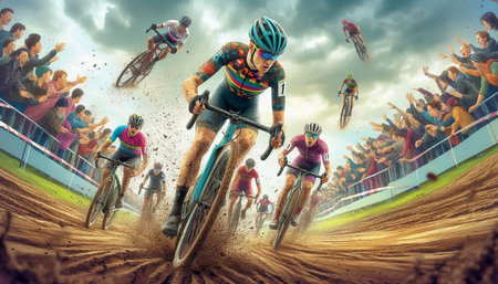 Cyclists in action on the race track. Extreme sport.