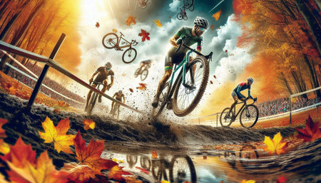 Cyclists in action. Mixed media. Mixed media. Mixed media